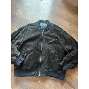 Vintage GAP Mens Genuine Leather Suede Bomber Jacket Green Paisley Lined Zip XL